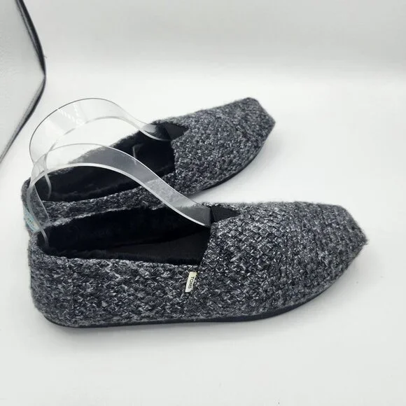 Toms Alpargata Charcoal Gray Black Sweater Fur Inside Leather Sole Shoe 8.5 - Picture 4 of 8